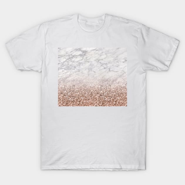 Bold ombre rose gold glitter - white marble T-Shirt by marbleco
